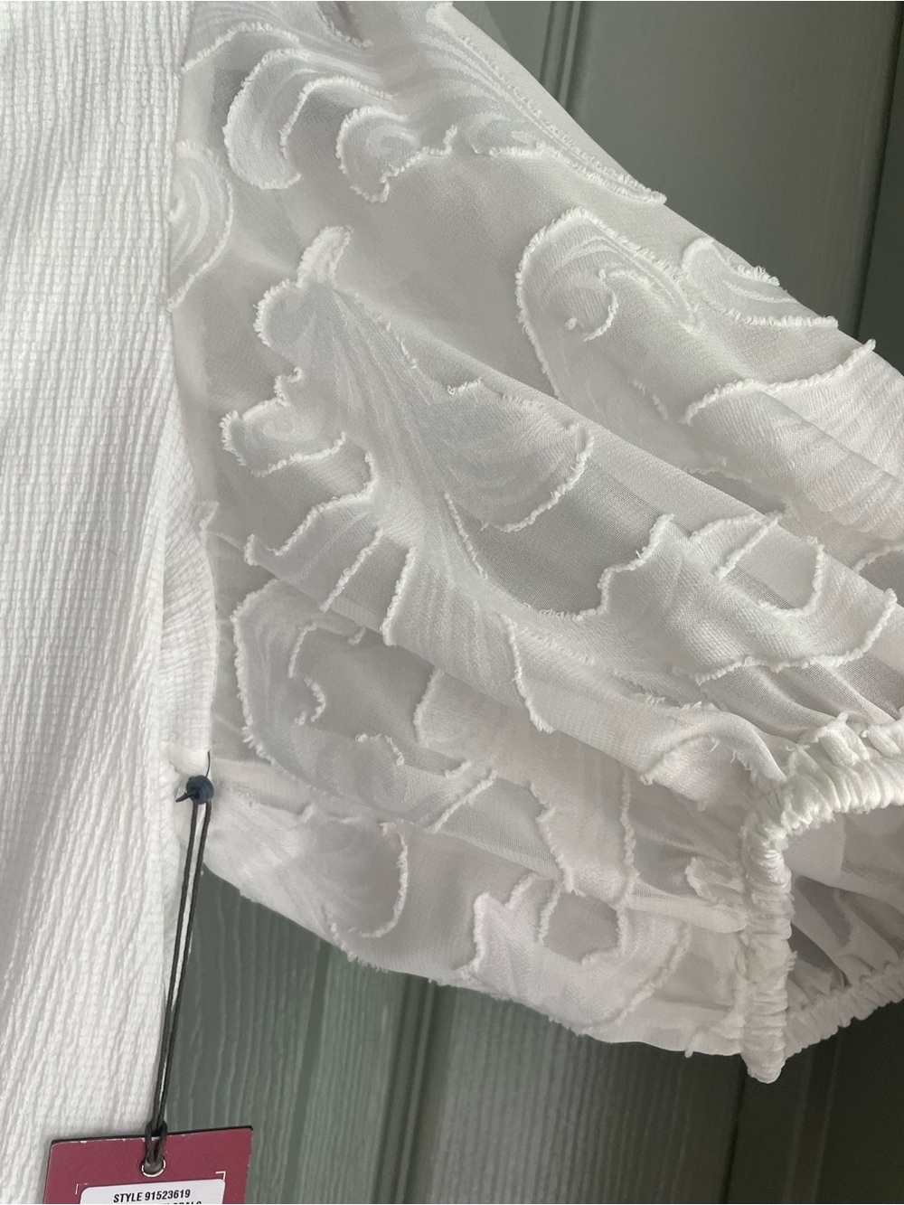 NWT Vince Camuto White Tie-Neck Puff Sleeve Sheer Blouse Size XL - Picture 3 of 8